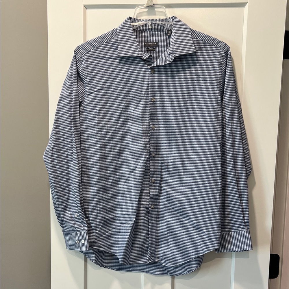 Van Heusen Navy and White Checkered Men’s Button Down Shirt